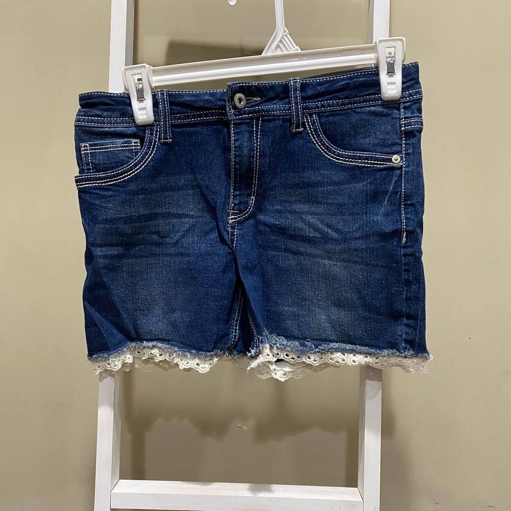 Faded Glory Dark Blue Jean Shorts with Lace Hem